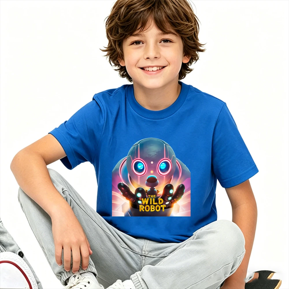Kids The Wild Robot Cartoon Movie Print T‑Shirt Boys Girls Short Sleeve Tee Children Summer Casual Soft Cotton Daily Wear Tops