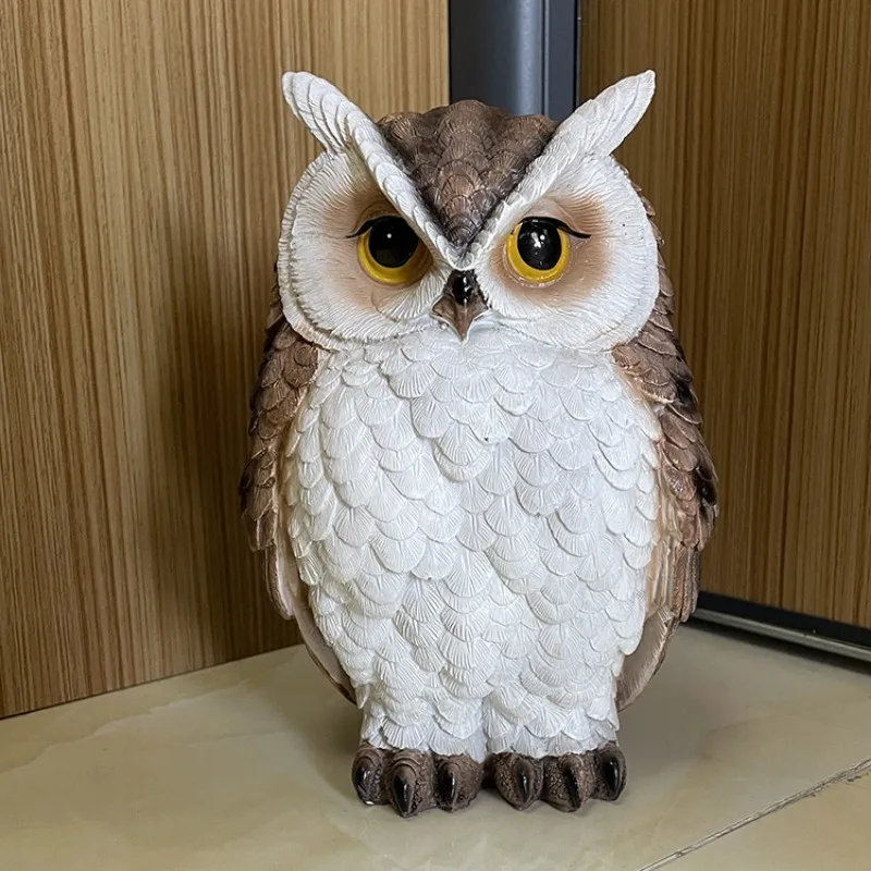 Owl Statue Animal Bird Sculpture Miniature Decorative Ornament Resin Figurine Garden Decoration for Backyard Patio Flowerpot