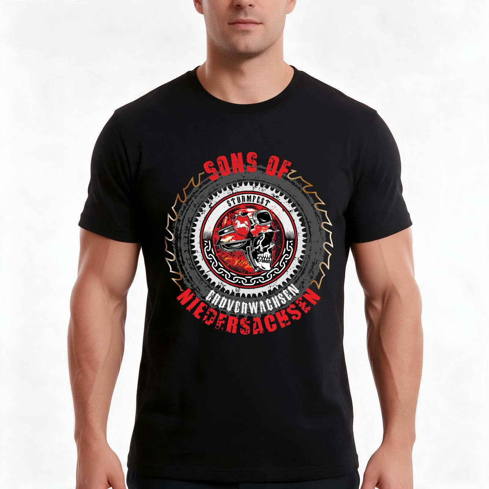 Sons of Lower Saxony T-Shirt, Summer Casual Cotton Tee, Oversized Streetwear Tops, Vintage Graphic Print, Loose Fit Short Sleeve