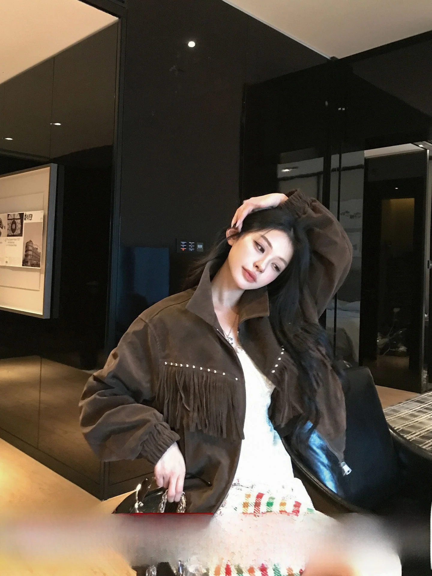 

Американская замшевая куртка с хлопковой подкладкой, женская, с бахромой, повседневная, свободного кроя, с длинными рукавами, на молнии, цветная