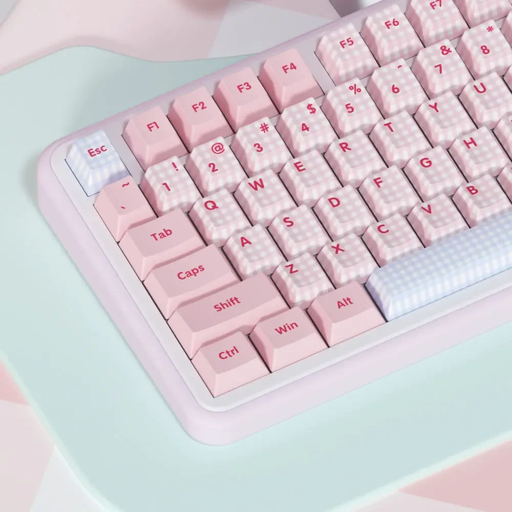 Blue and pink plaid Japanese double-spell keycap, original height PBT 68/75/87/98/99 keyboard cap