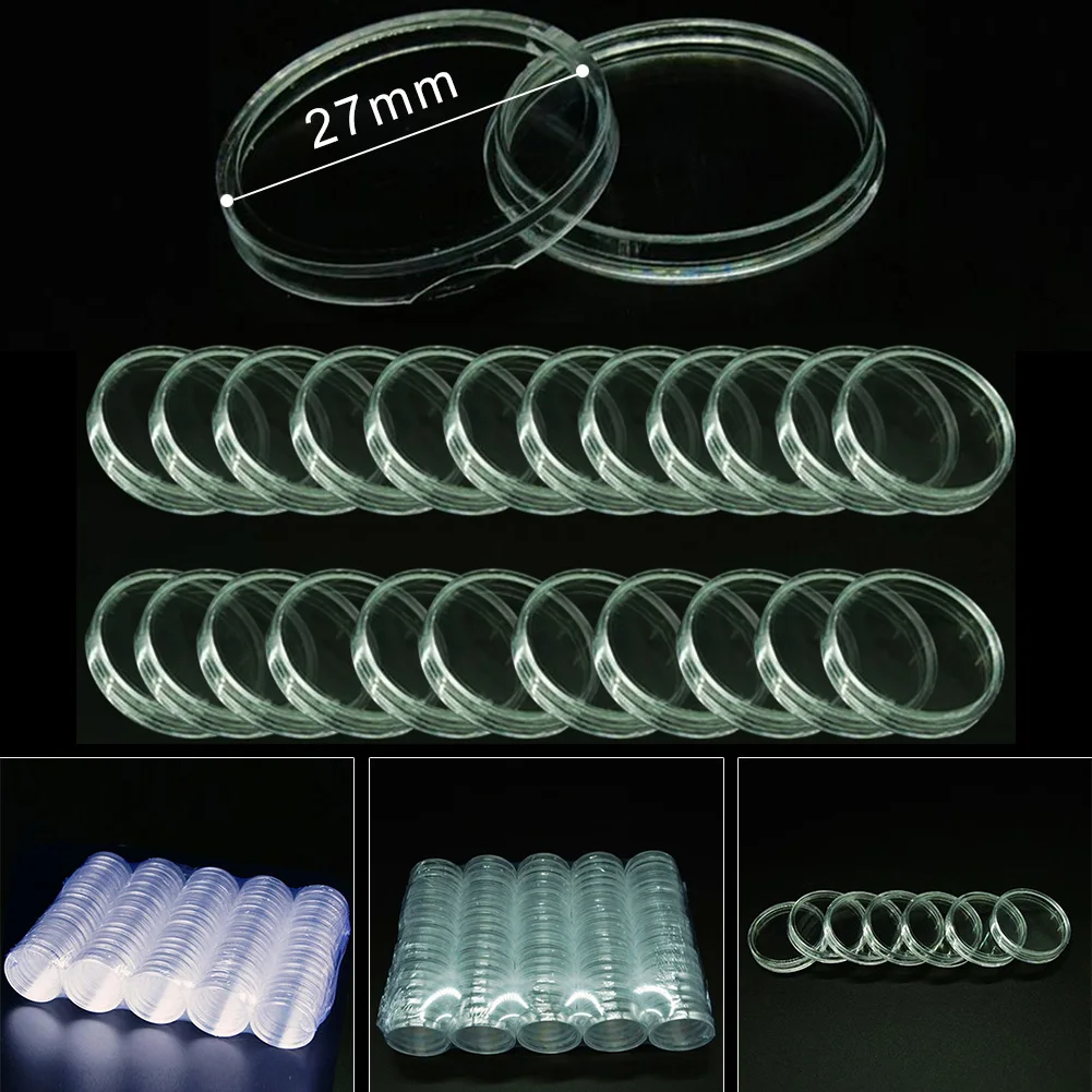 Box Coin Capsules Transparent Display Case Plastic Round Box 10/25 Pcs 27mm Coin Collecting Box Coin Holder High Quality