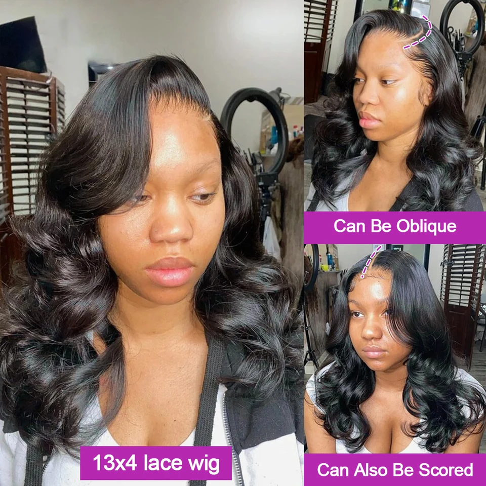 Peluca de encaje frontal HD 13x6 sin pegamento, cabello humano corto estilo bob, Body Water Wave, cabello virgen brasileño negro natural 4