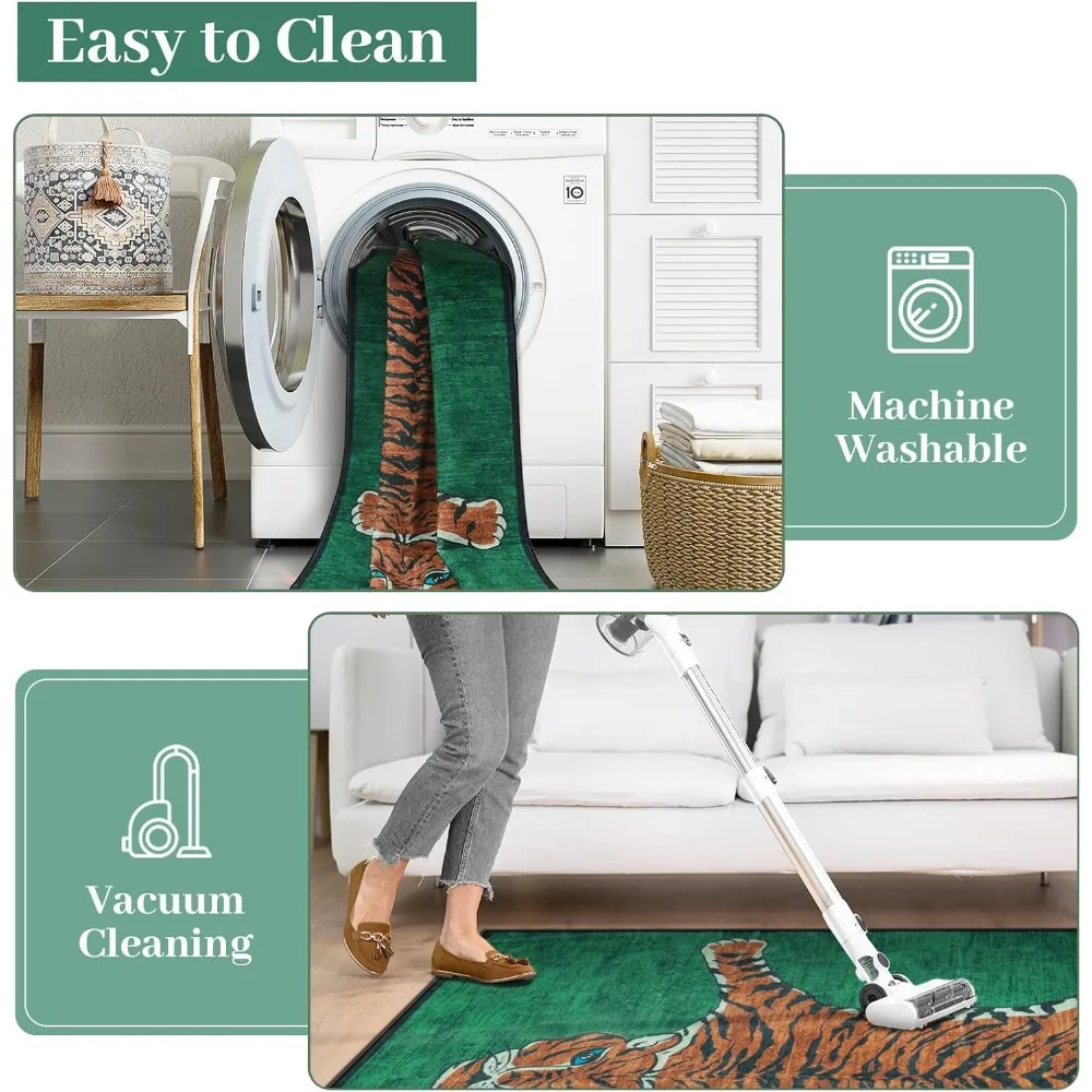 سجادة نمر البحر مقاس 5 × 7 سجاد منطقة لغرفة المعيشة كومة منخفضة رقيقة مطبوعة على شكل حيوانات سجاد أخضر لغرفة النوم سجاد جمالي قابل للغسل