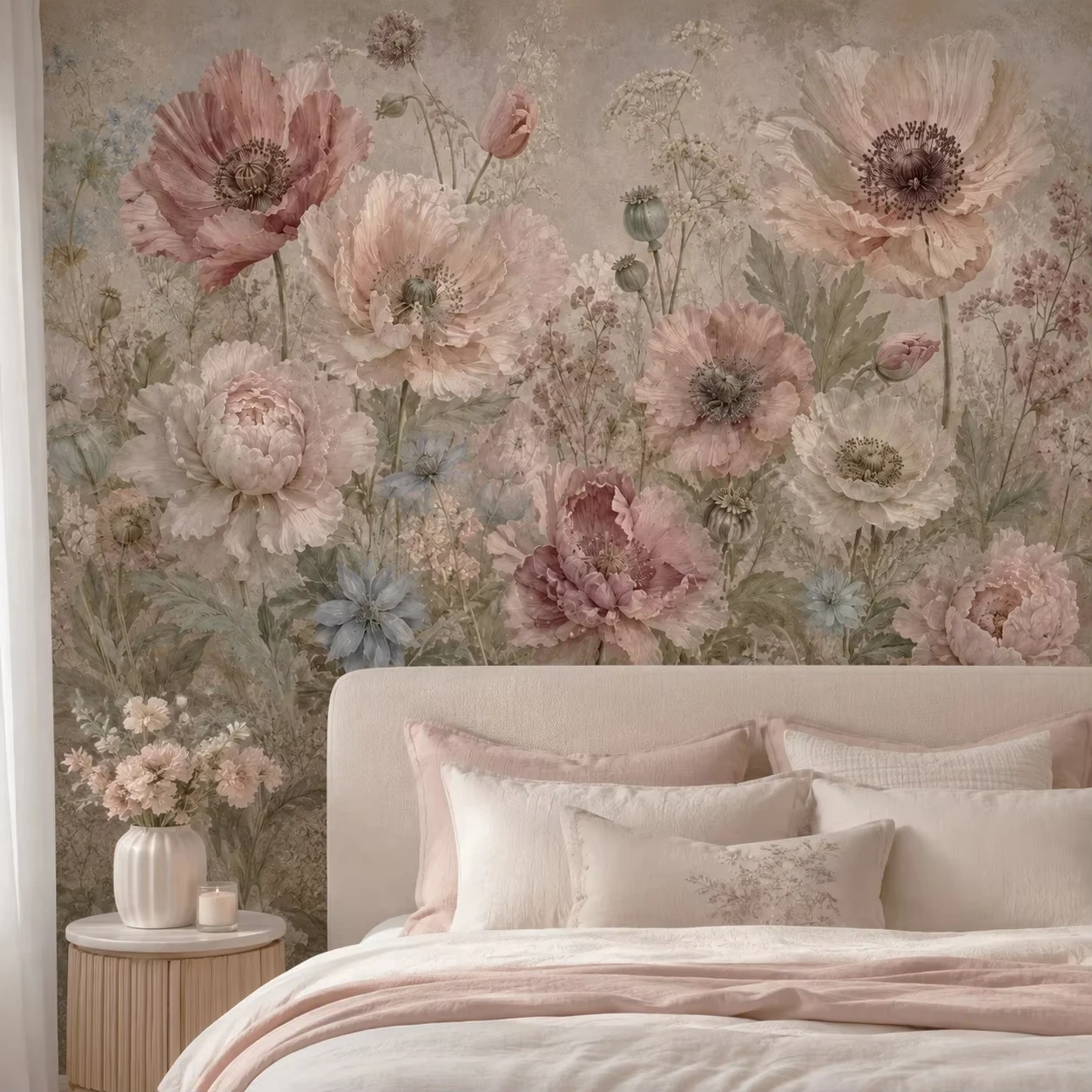 Custom Wall Home Decor Vintage Floral Wallpaper Mural Peony rose Living Room Girly Bedroom TV Wall Wall stickers