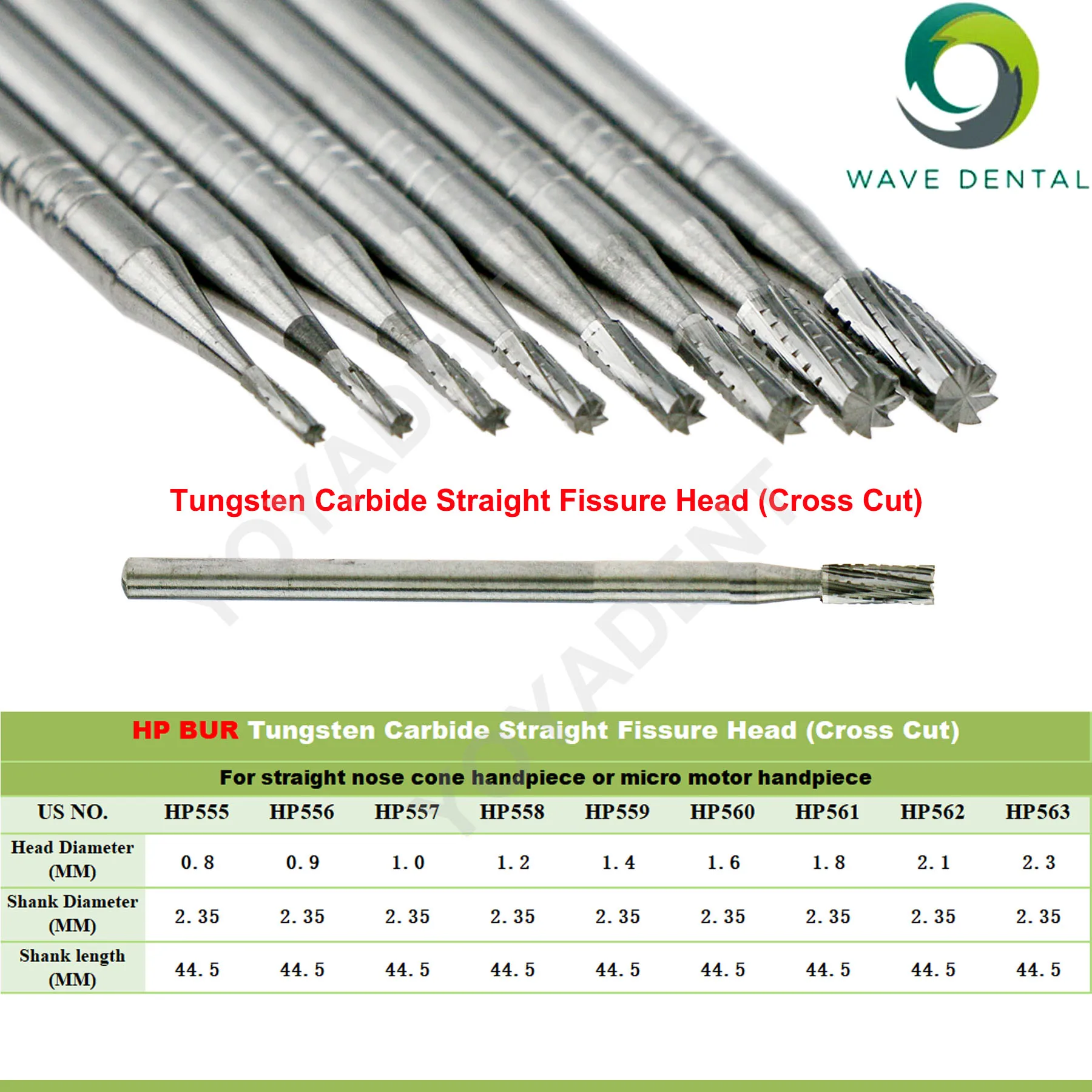 WAVE-Tungsten Carbide Dental Burs, Brocas para Handpiece Reta, Ferramentas Dentista, Brocas, Odontologia, HP, 2,35mm