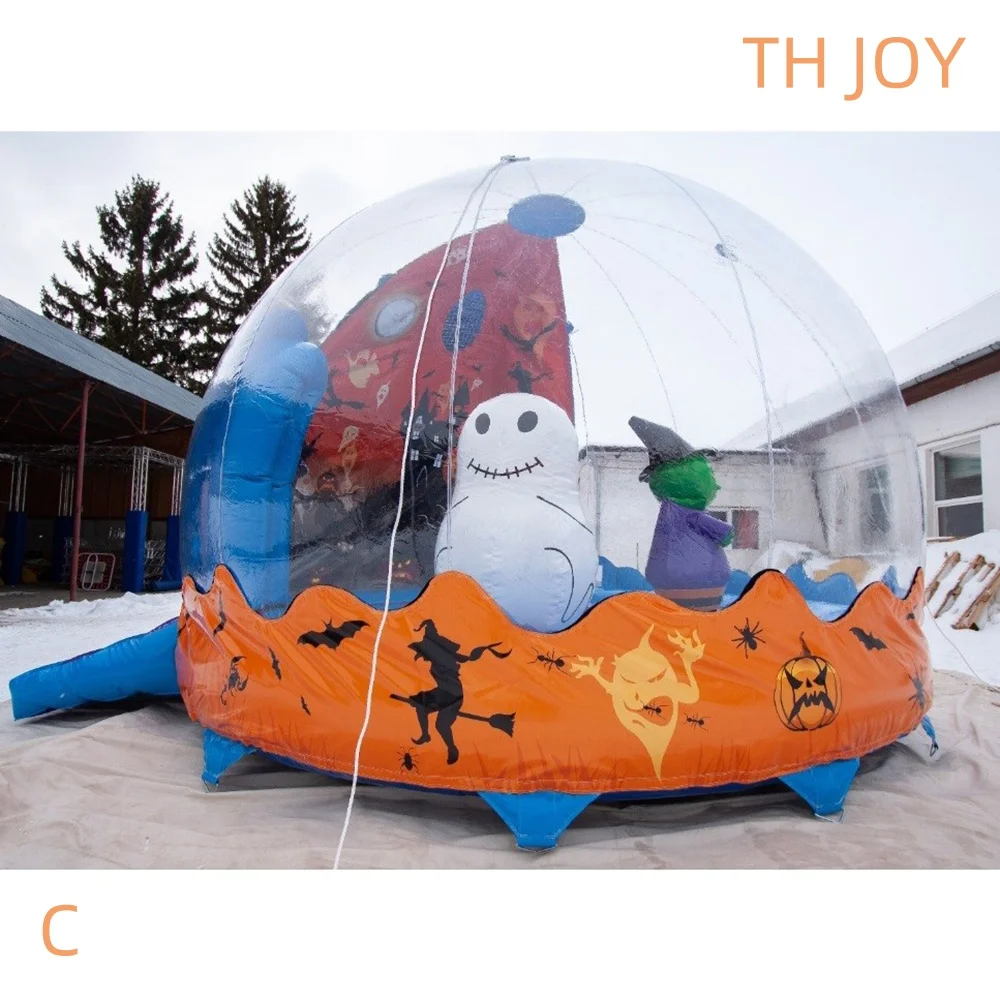 Navio aéreo rápido à porta, globo de neve inflável para cabine fotográfica de bolha de Halloween para decoração de quintal de Halloween