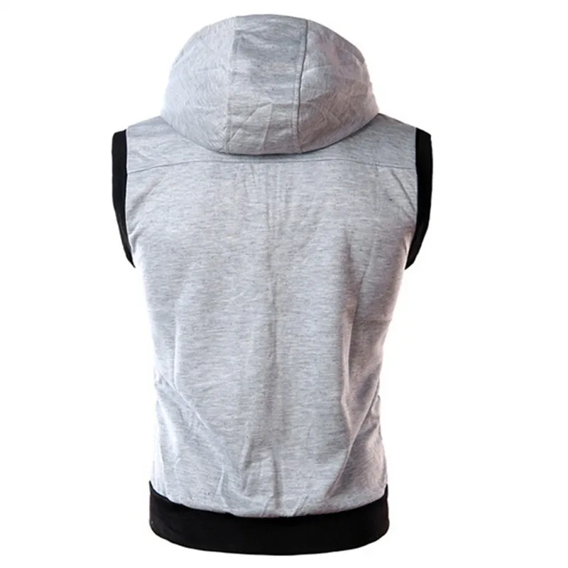 New Men's Hooded Sleeveless Vests Solid Color Slim Fit Casual Cardigan Outwear Male Vintage Waistcoat Streetwear Vest Hoodies