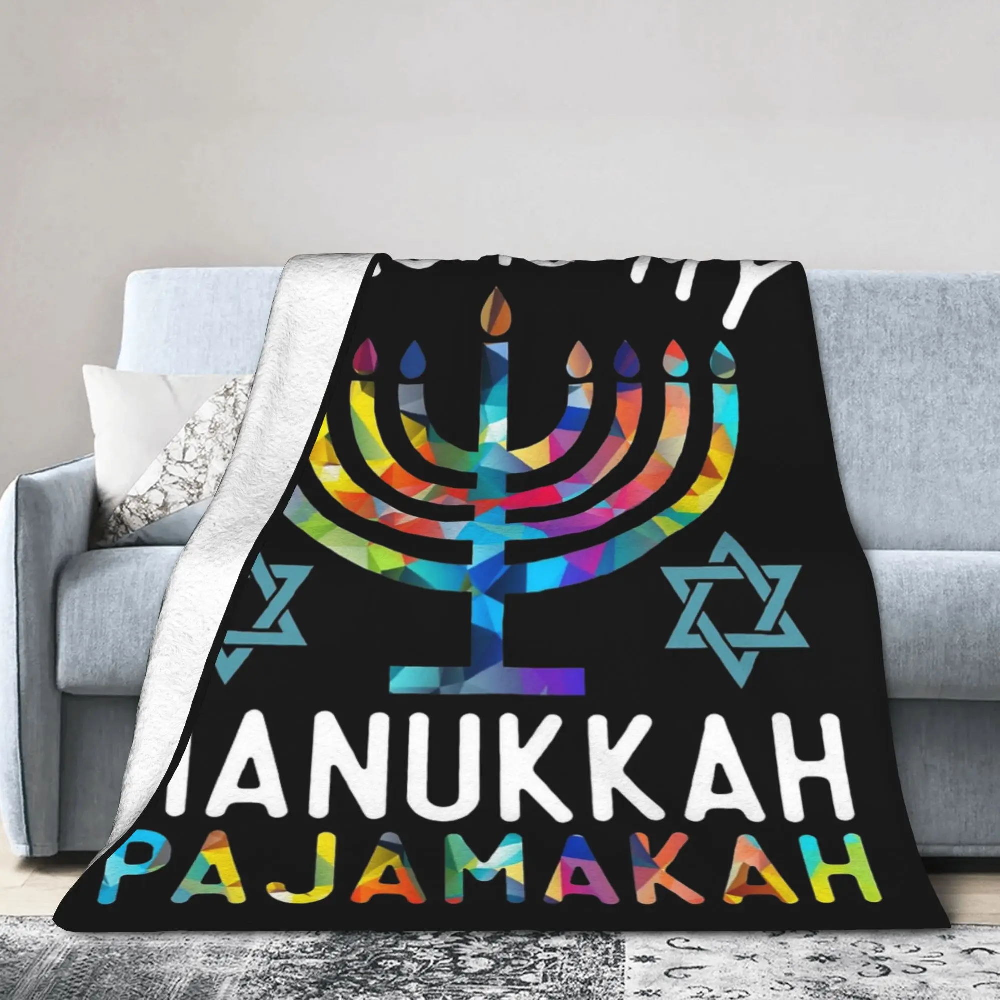 Chanukah Hanukkah Blankets Menorah Candle Plush Throw Blanket Summer Air Conditioning Personalised Ultra-Soft Warm Bedspreads
