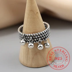 Korean 925 Sterling Silver Vintage Tassel Multi-layer Weave Ball Open Finger Rings For Women Men Money 925 Party Jewelry Gift
