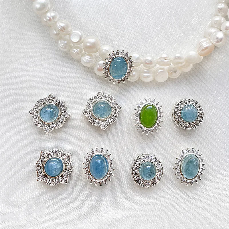 

1pc Copper Plated Silver Aquamarine Double Hole Spacer Beads DIY Bracelet Necklace Jewelry Making Accessorie Materials Wholesale