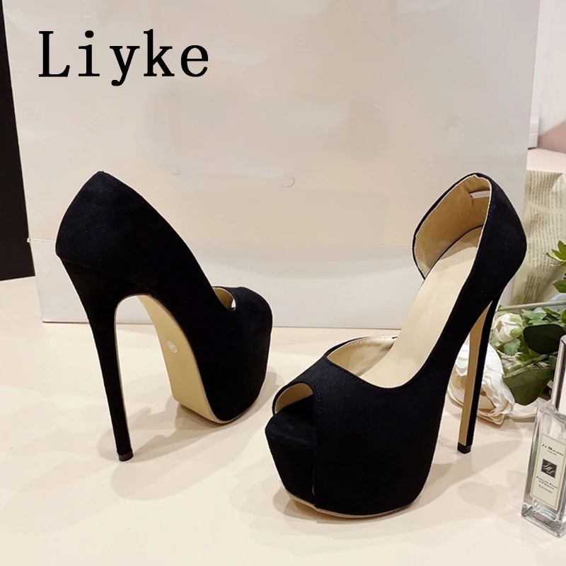 Liyke Sexy Peep Toe Slingback High Heels Ladies Party Stripper Shoes Fashion Shallow Slip On Platform Pumps Women Stiletto Mujer