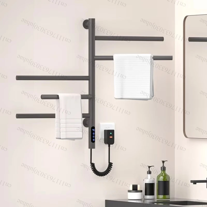 Smart Rotating Towel Warmer Gold No-Drill Sterilizing Dryer Quick Dry Bathroom Rack Luxury Home Hygienic Heated Towel Rail