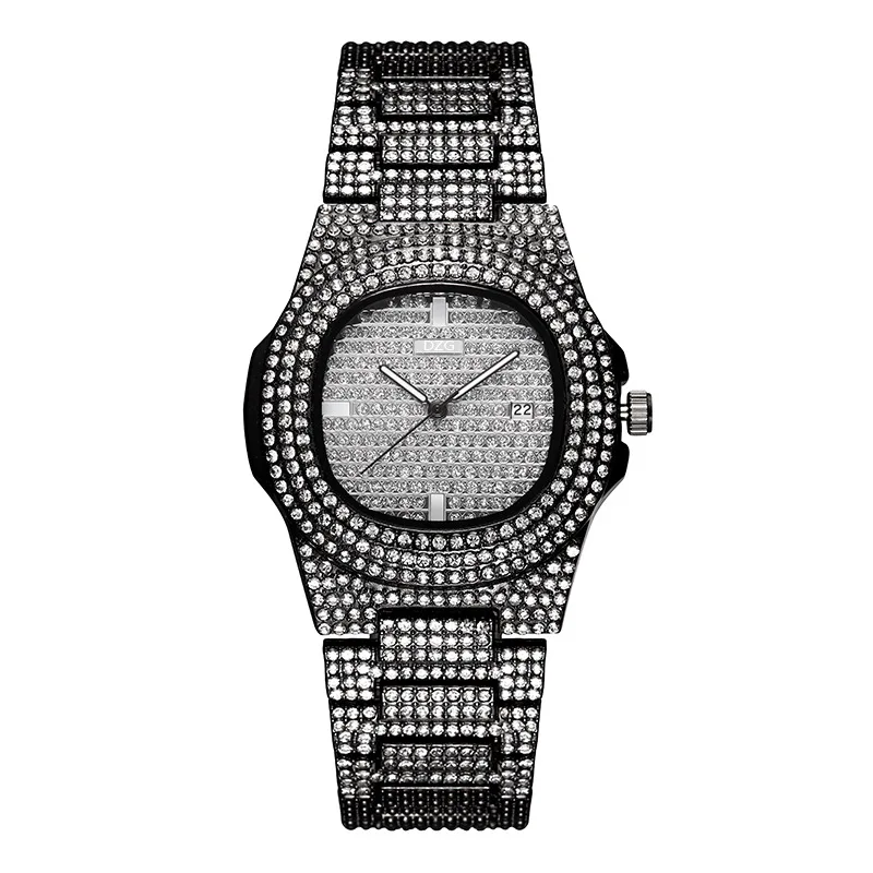 Iced Out Diamond Men\'s And Women\'s Luxury Gold Stainless Steel Watches High Quality Quartz Watch The Best Birthday Gift