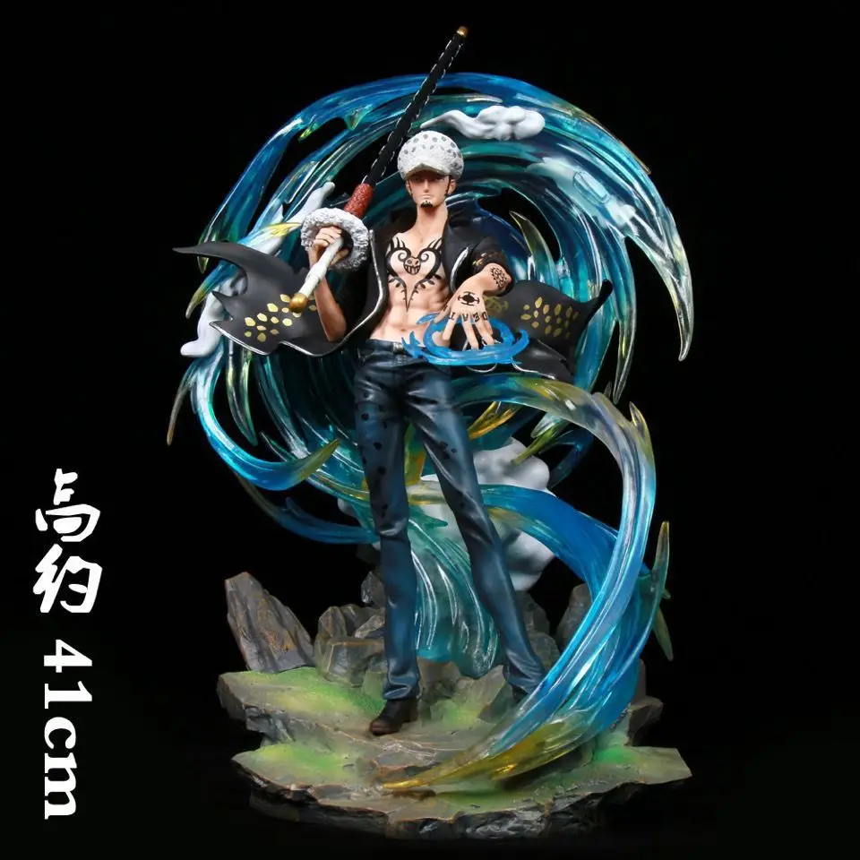 40cm One Piece Anime Figures Trafalgar D Water Law Phantom Can Emit Light Collection Action Figure Statue Doll Model Toys Gifts