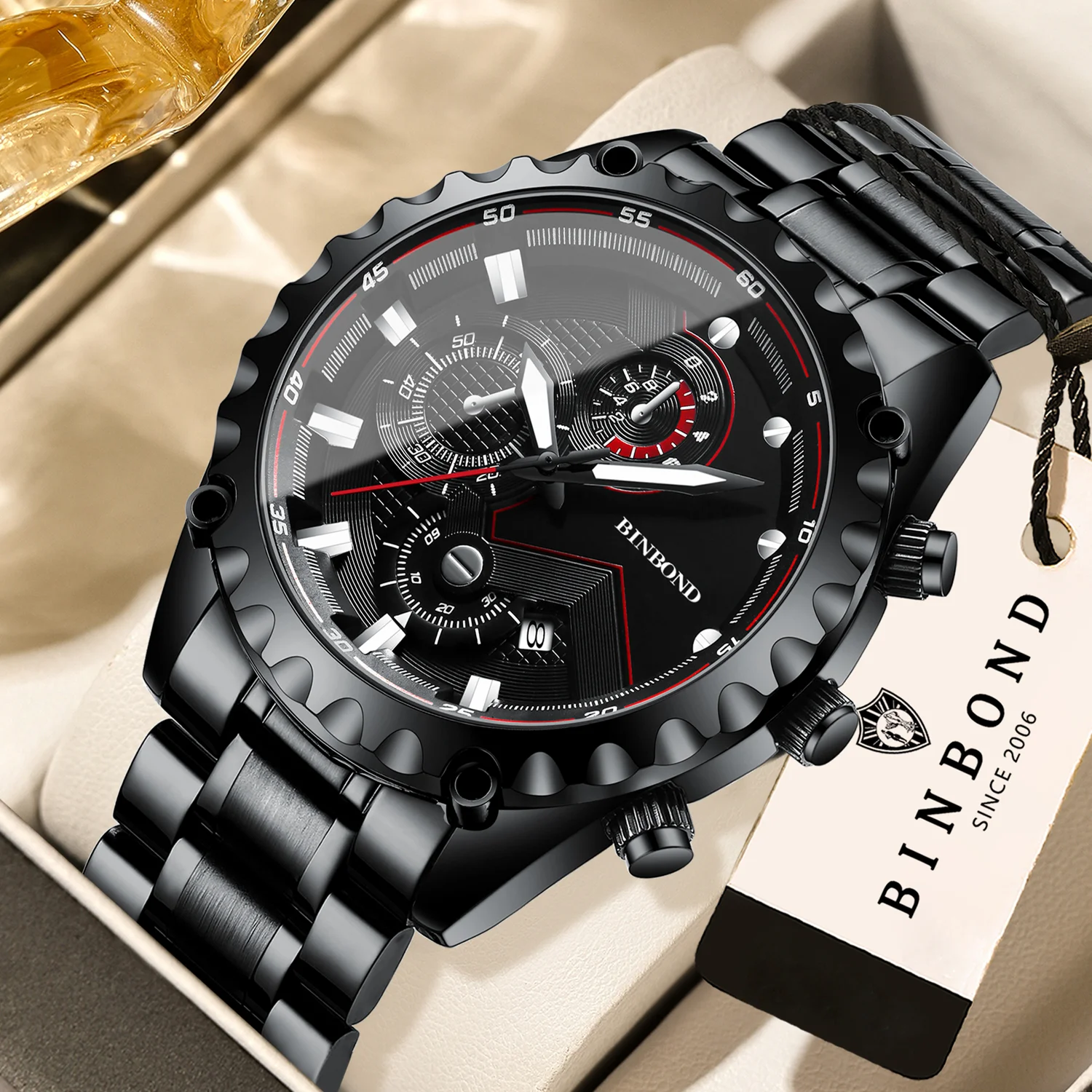 BINBOND Waterproof Quartz Watches for Men Luxury Luminous Accurate Auto Date Men's Watch Sturdy Stainless Steel Casual Reloj