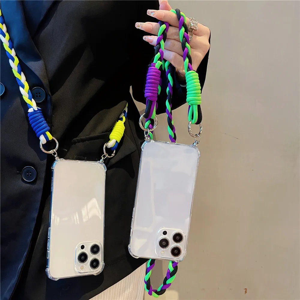 

Luxury Crossbody Lanyard Transparent Clear Soft Case For OPPO A98 5G A96 A94 A78 A76 A57 A77 A52 A72 A16 A17 Necklace Strap