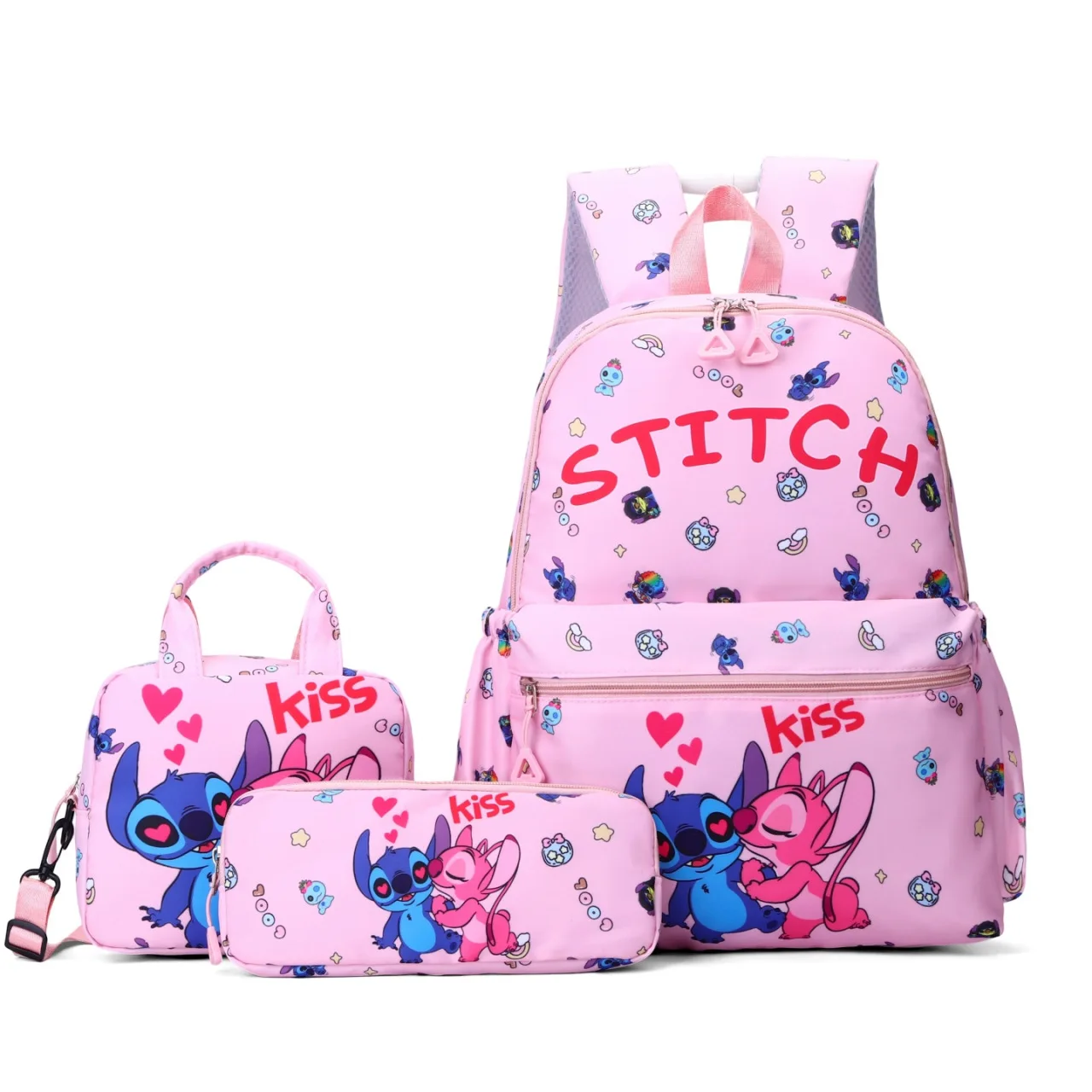 

Cute Stitch Pencil Case Backpack Shoulder Bag Angel And Stitch School Book Bag Casual Student Travel Daypack Kids Gift