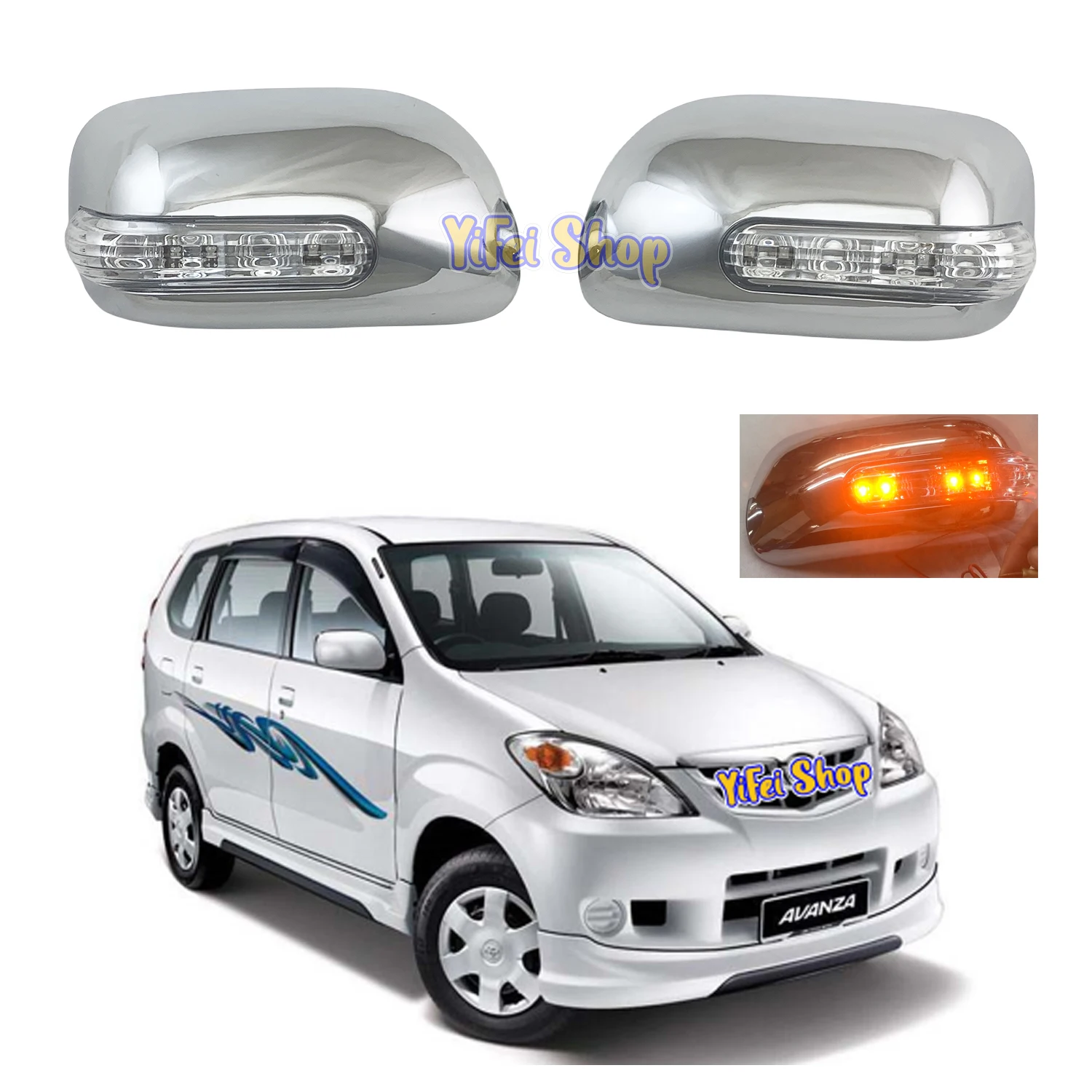 

2pcs New Car ABS Chrome Rearview Accessories Plated Trim Door Mirror Cover With LED For Toyota Avanza 2003 2004 2005 2006 2007