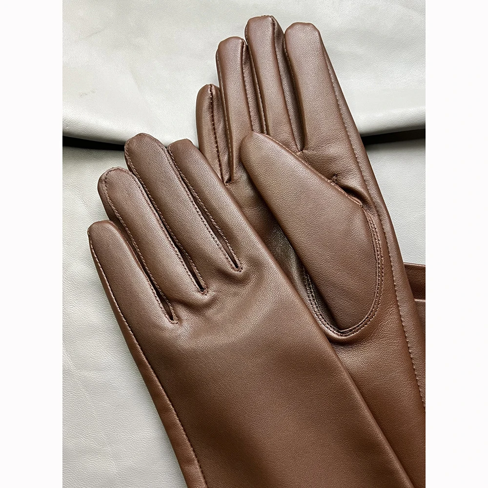Men's Long Leather Gloves Drive Opera Gloves Over the elbow Gray Brown White Fashion Stage Catwalk Gloves Earth color Lengthen