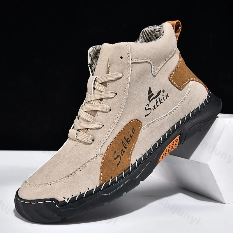 

Мужские ботинки до щиколотки, винтажные, удобные, из мягкой кожи, повседневные, на шнуровке, спортивные, для прогулок на улице, нескользящие, износостойкие, на плоской подошве, короткие ботинки