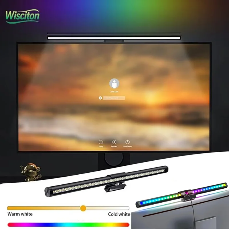 

RGB Monitor Atmosphere Lamp Bar LED Liaht Bar Monitor Screen Hanging Light Stepless Dimmable Work Game Learning Light Monitorbar