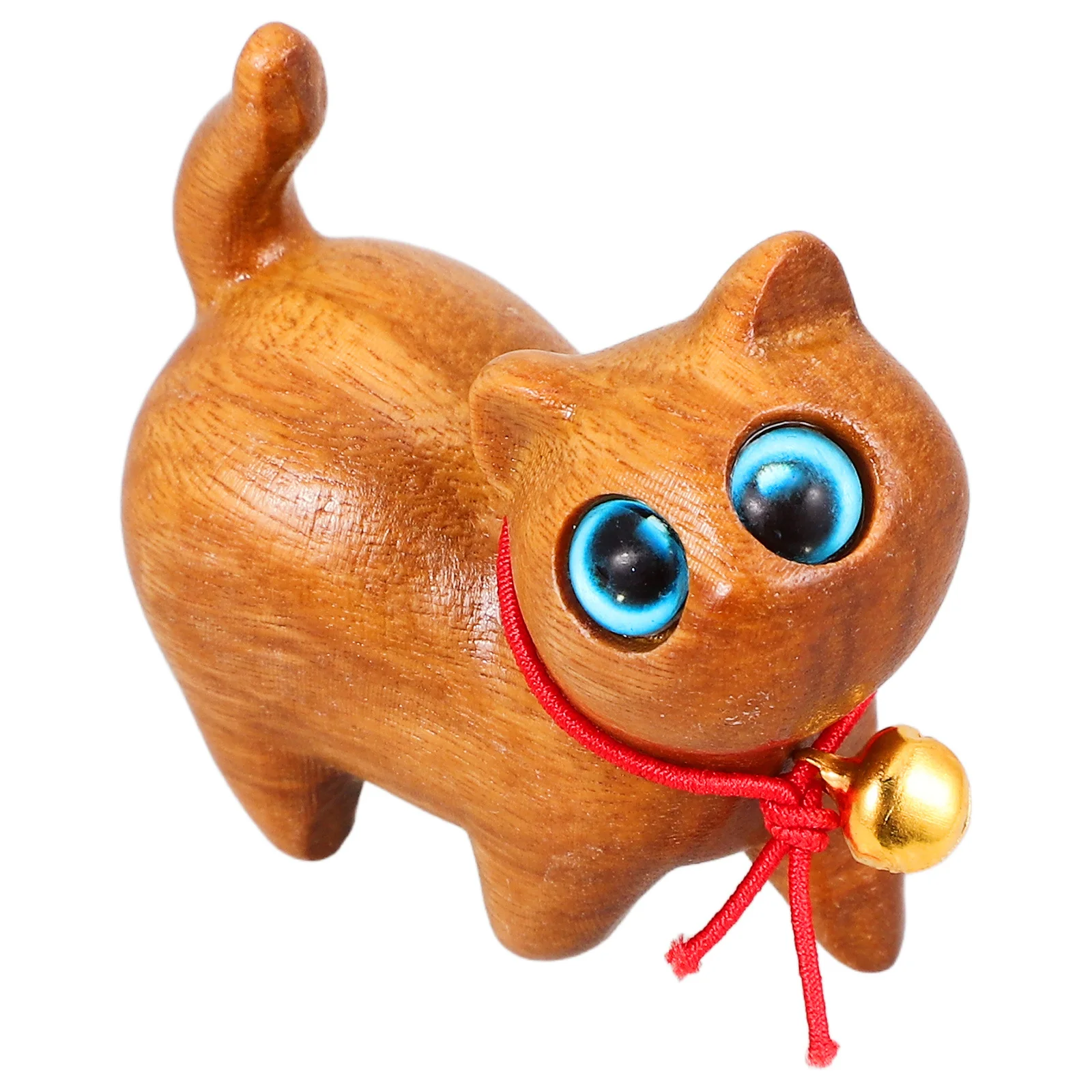 

1pc Wooden Cat Handcrafted Cat Statue For Home Office Desk Decor Kitten Sculpture Tabletop Adornment Wood Animal Statues