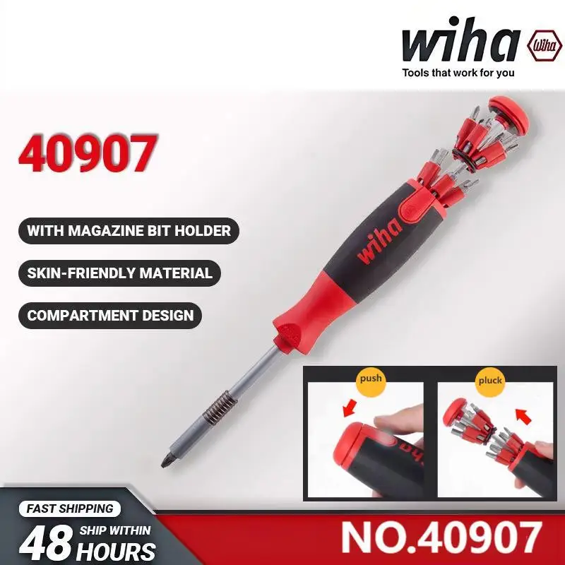 Wiha 40907 LiftUp 26 in 1 Screwdriver Set with 13 Double Bits Magnetic Bit Holder Mixed with Two Row Bit Clip SoftFinish Handle