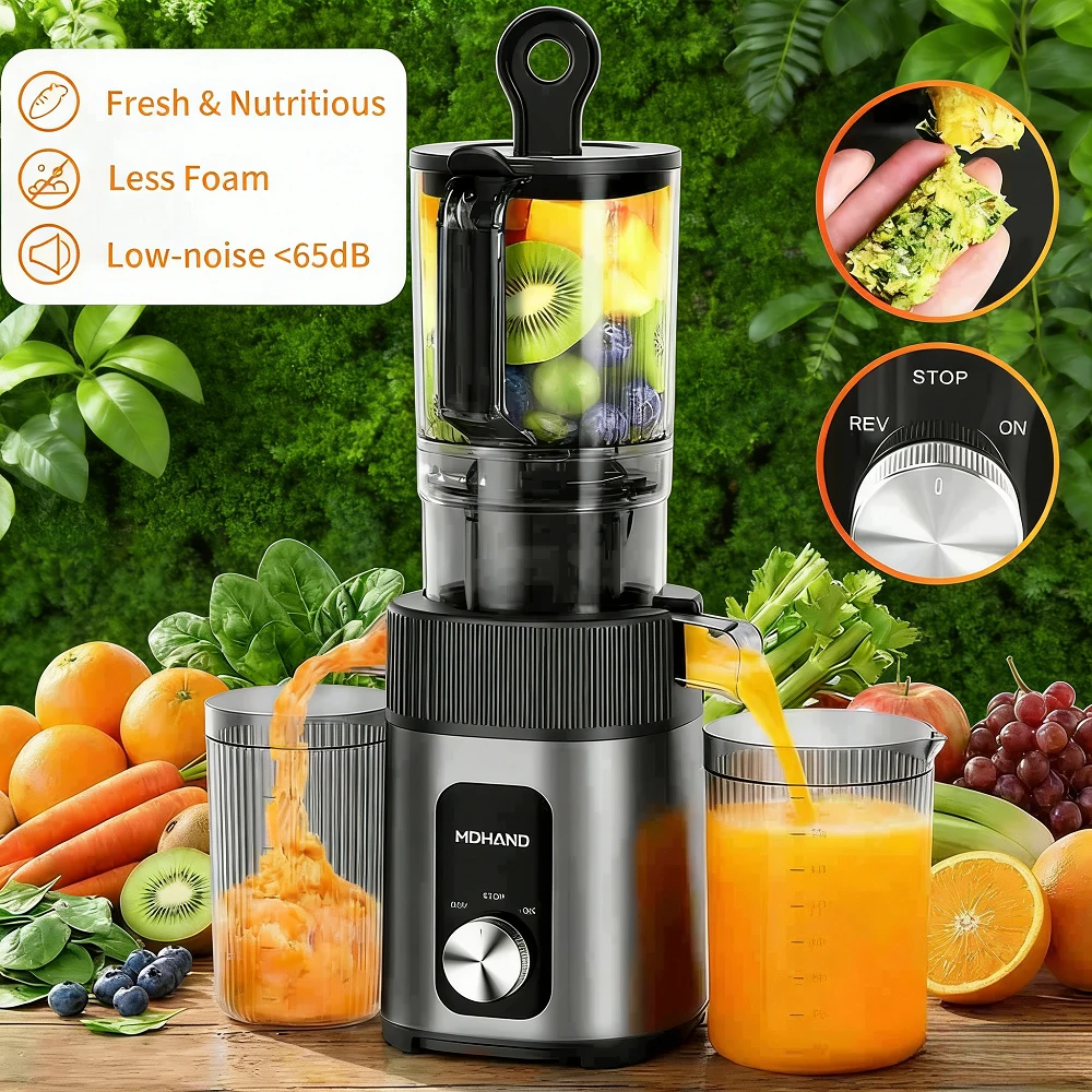 

KEPEAK Juicer Cold Press,Quiet DC Motor ≤65dB,Large Feed Chute,Easy Clean,Reverse Function, High Juice Yield for Fruits Veggies
