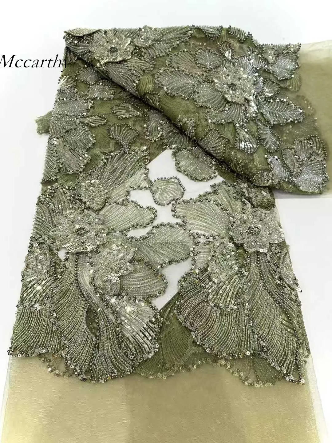 

African Nigerian Tulle Lace Fabric Sequins Sewing Guipure Beads Stone Embroidery Dresses High Quality 2025 5Yards resses