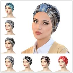 2024 New Women Muslim Hijab Caps Wrap Head Indian Turban Bonnet Fashion Print Headdress Islamic Clothing Accessories