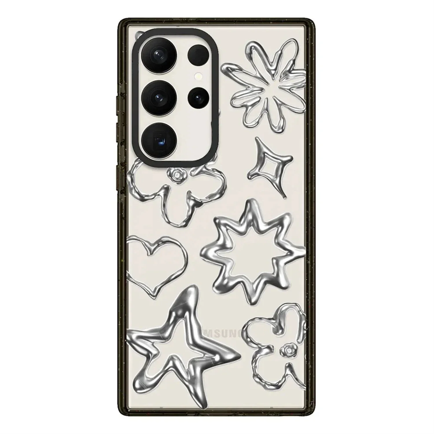 

Acrylic Black Border Silver Star Case for Samsung Galaxy S 22 S23 S24 Ultra S 22+ S23+ S24 Plus Cover Protective Shell