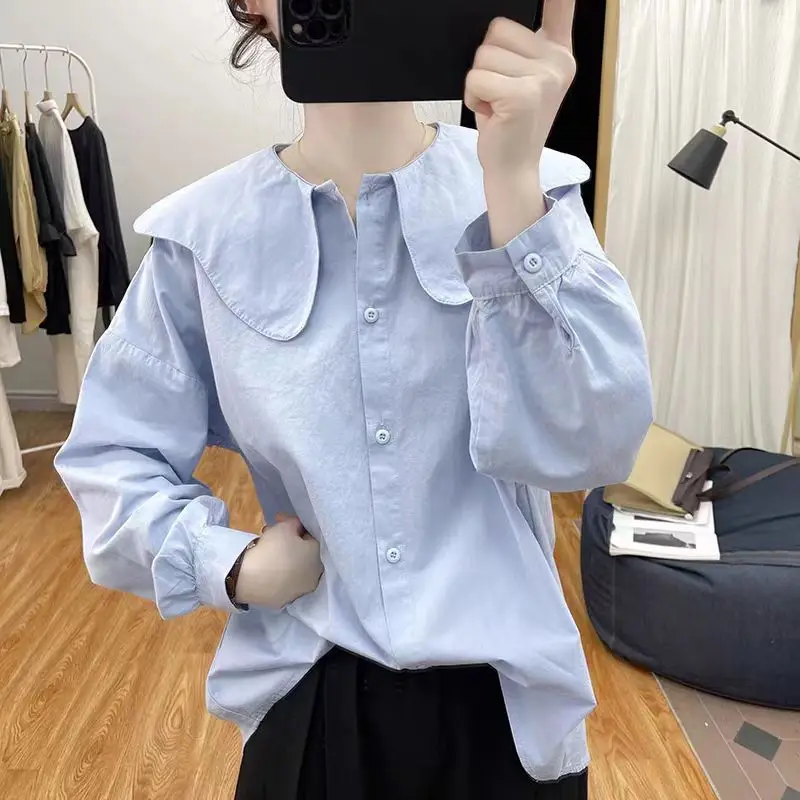 

2024 Women Spring Autumn New Cotton Long Sleeve Blouses Female Solid Color Loose Shirt Ladies Single-breasted Shirts J231