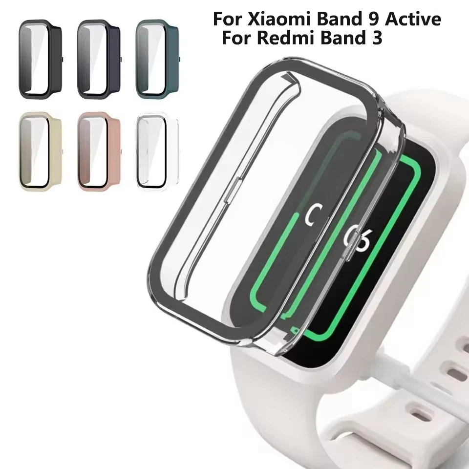 Tempered Glass+Case For Xiaomi Smart Band 9 Active Screen Protector Anti-scratch Bumper Protective Cover For Xiaomi Redmi Band 3