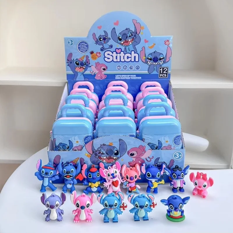 

Disney 12pcs New Stitch Blind Box Luggage Case Toy Blind Box Doll Educational Cartoon Cute Keychain