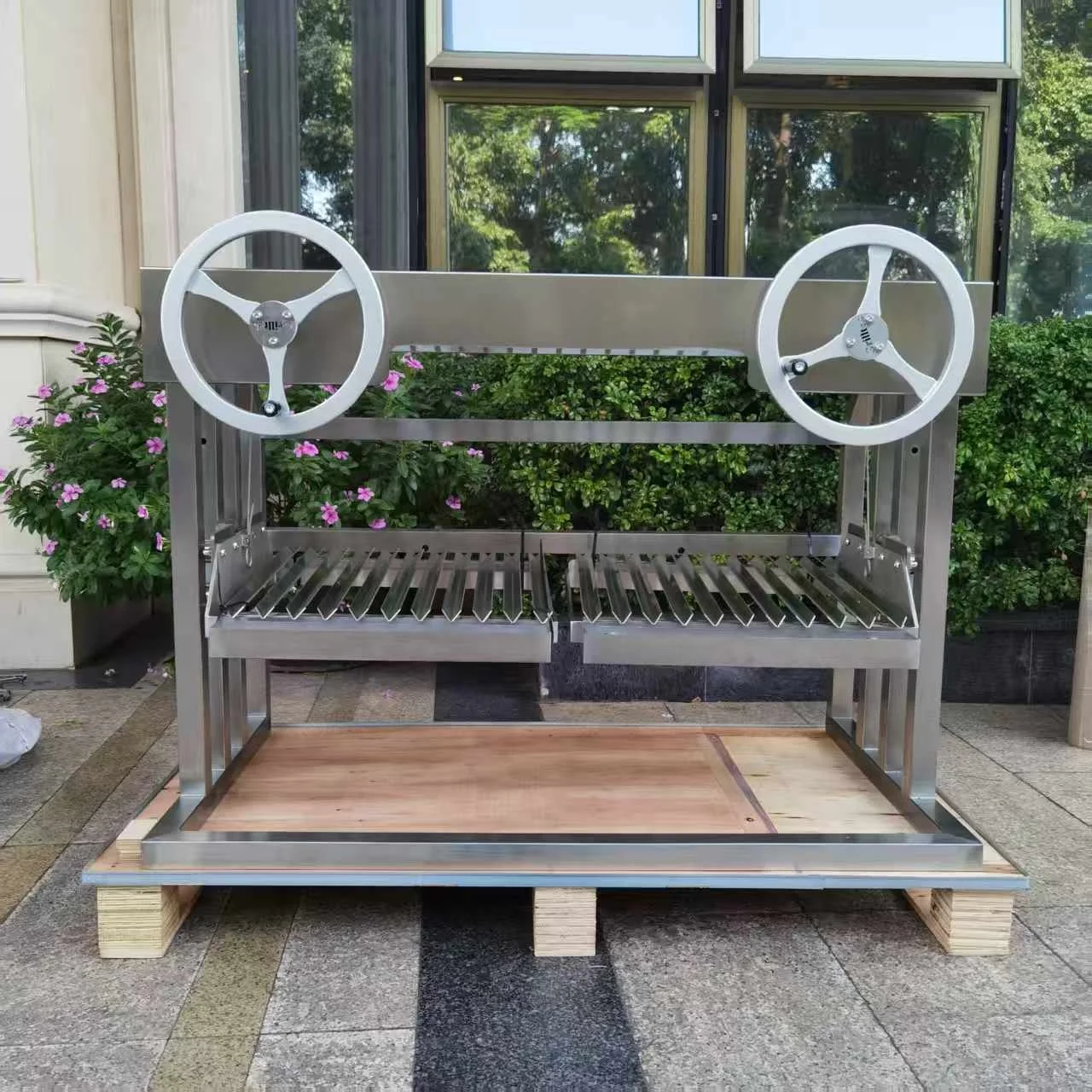 Wood Charcoal Dual Wheel Adjustable Height Stainless Steel Asado Parrilla/ Santa Maria / Argentine Grill GK1110DW