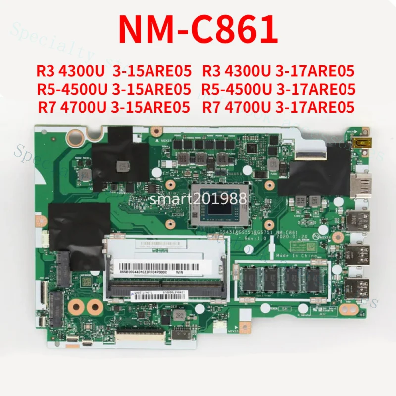 

A+ For Lenovo IdeaPad 3-15ARE05/3-17ARE05 Motherboard NM-C861 with CPU R3 R5 R7
