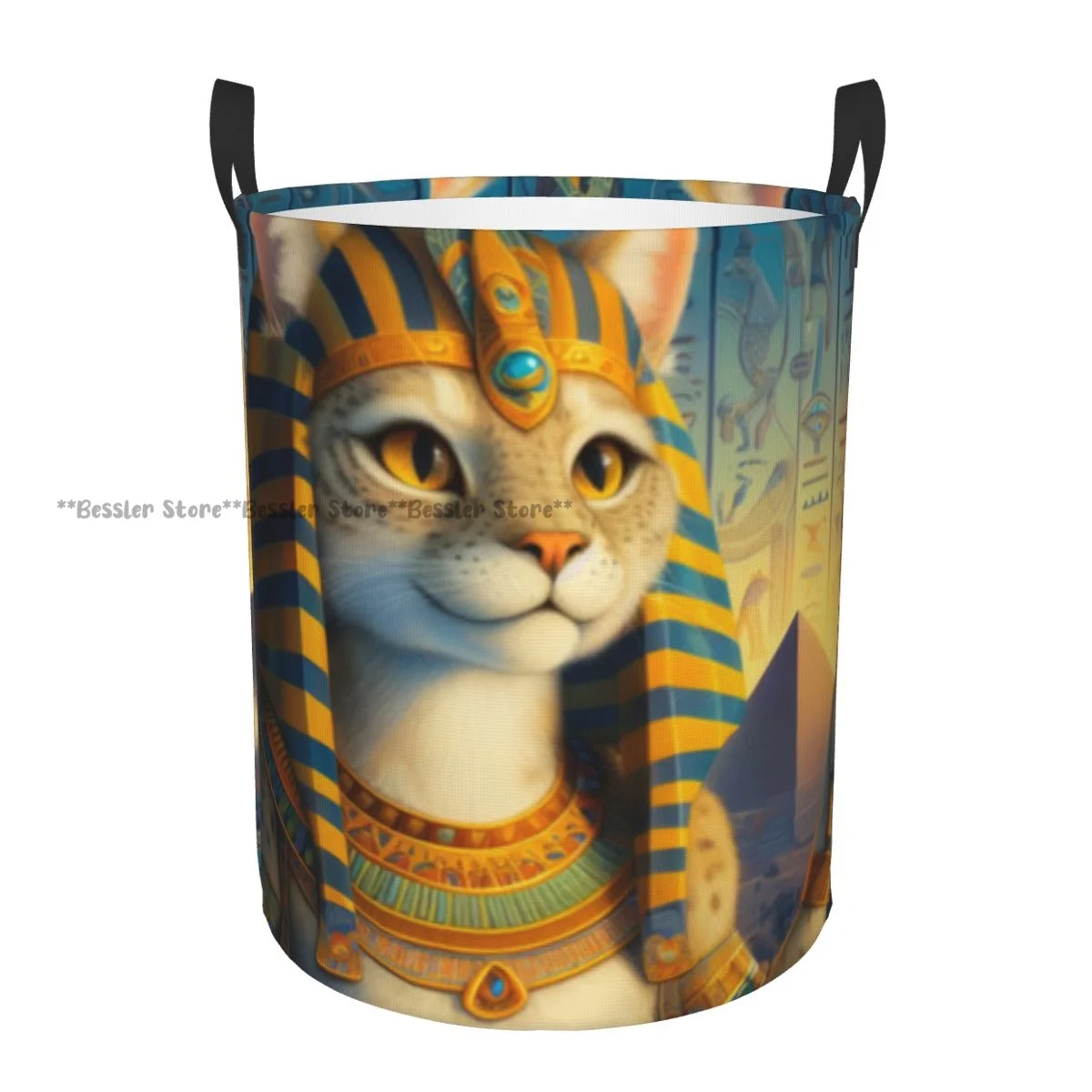 Dirty Laundry Basket Egyptian Cat With Hieroglyphs Folding Clothing Storage Bucket Home Waterproof Organizer