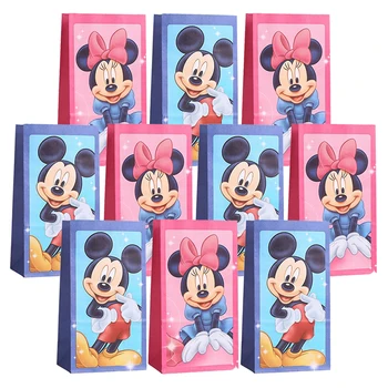 Boîte à bonbons Minnie série Disney, rose et bleu, fournitures de fête d'anniversaire garçon et fille, sac de décoration cadeau, baby shower, ensemble de 10 pièces