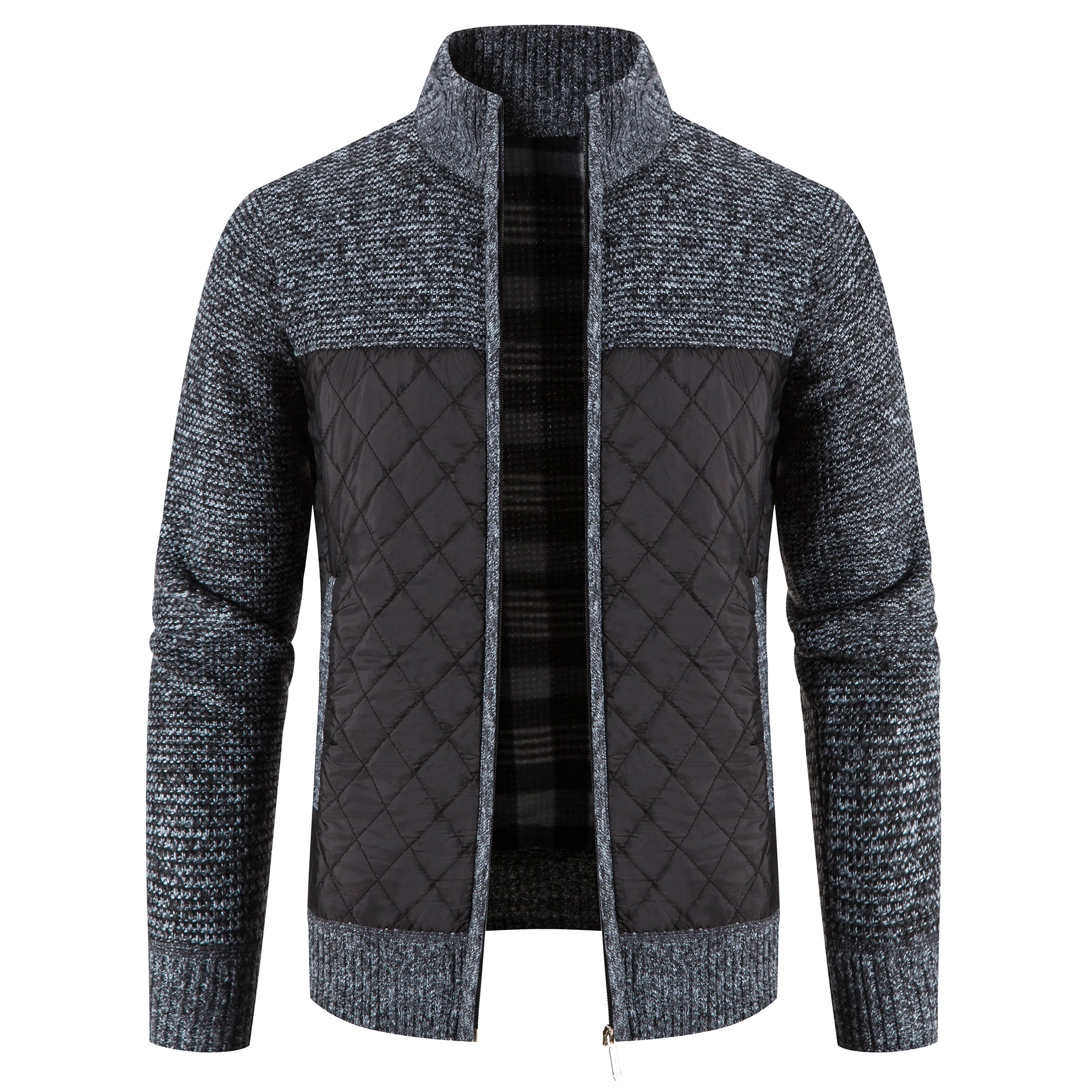 Spring Autumn Mens Casual Jacket Contrast Knitted Zipper Up Jackets Classic Business Male Clothing Knit Outwear