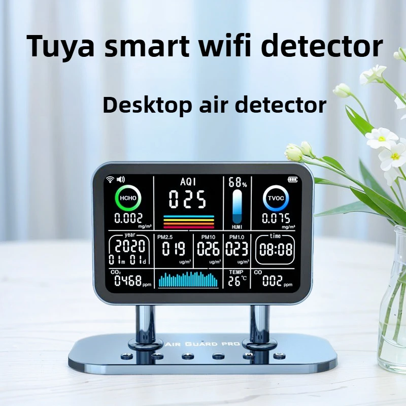 أحدث التطبيق الذكي على الجدران لسطح المكتب المنزلي يتحكم في الفورمالديهايد PM2.5 أول أكسيد الكربون كاشف الهواء الداخلي متعدد الوظائف