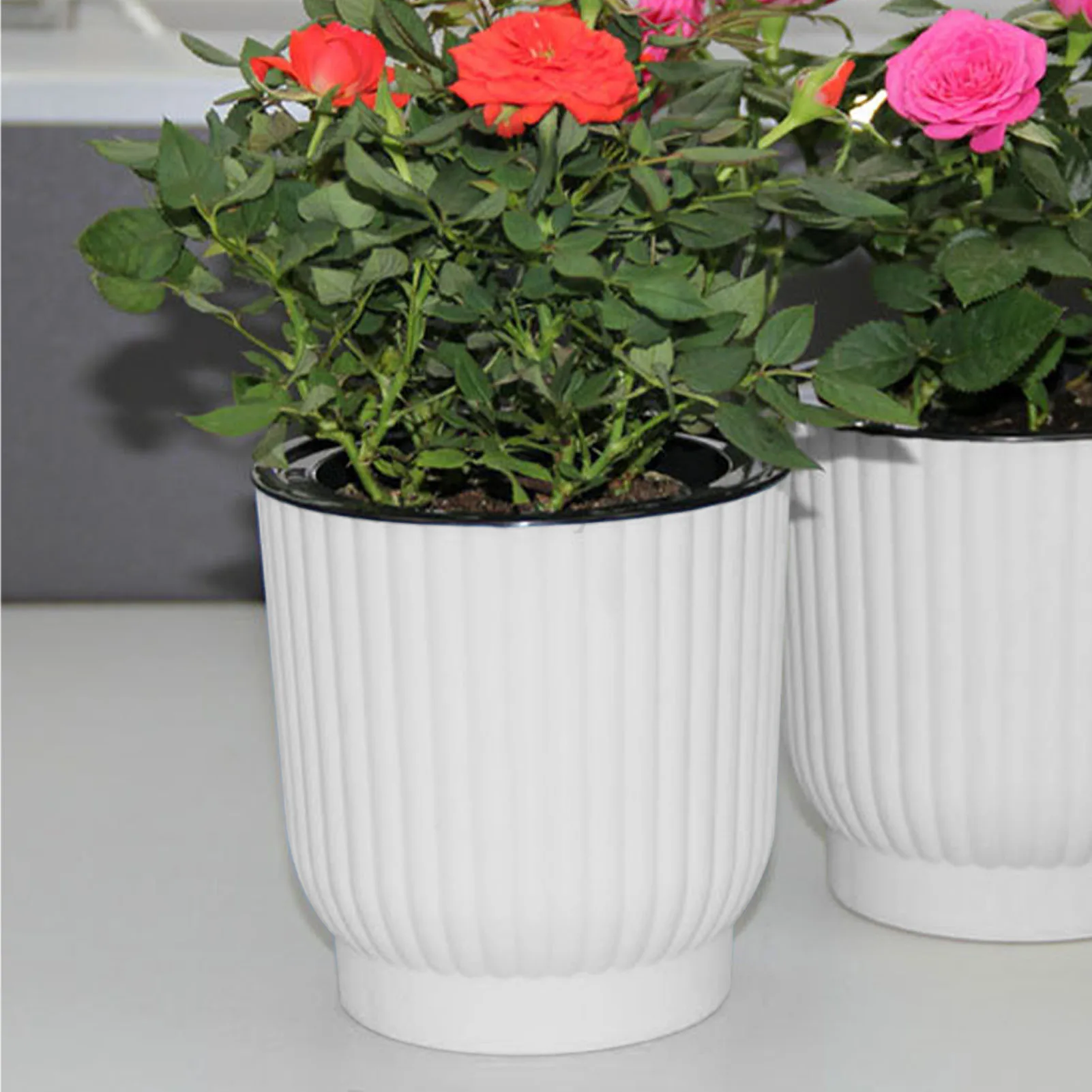 White Round Plant Flower Pot Stylish Water-saving Desktop Planters for Family Friend Neighbor Gift