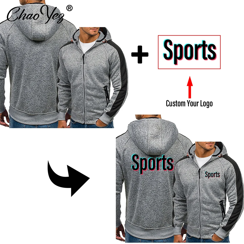 2024 Custom Logo Men Cardigan Hoodies Jacket Autumn Long Sleeve Casual Sport Zipper Jacket Outdoor Hooded Sweatshirt Coat Tops