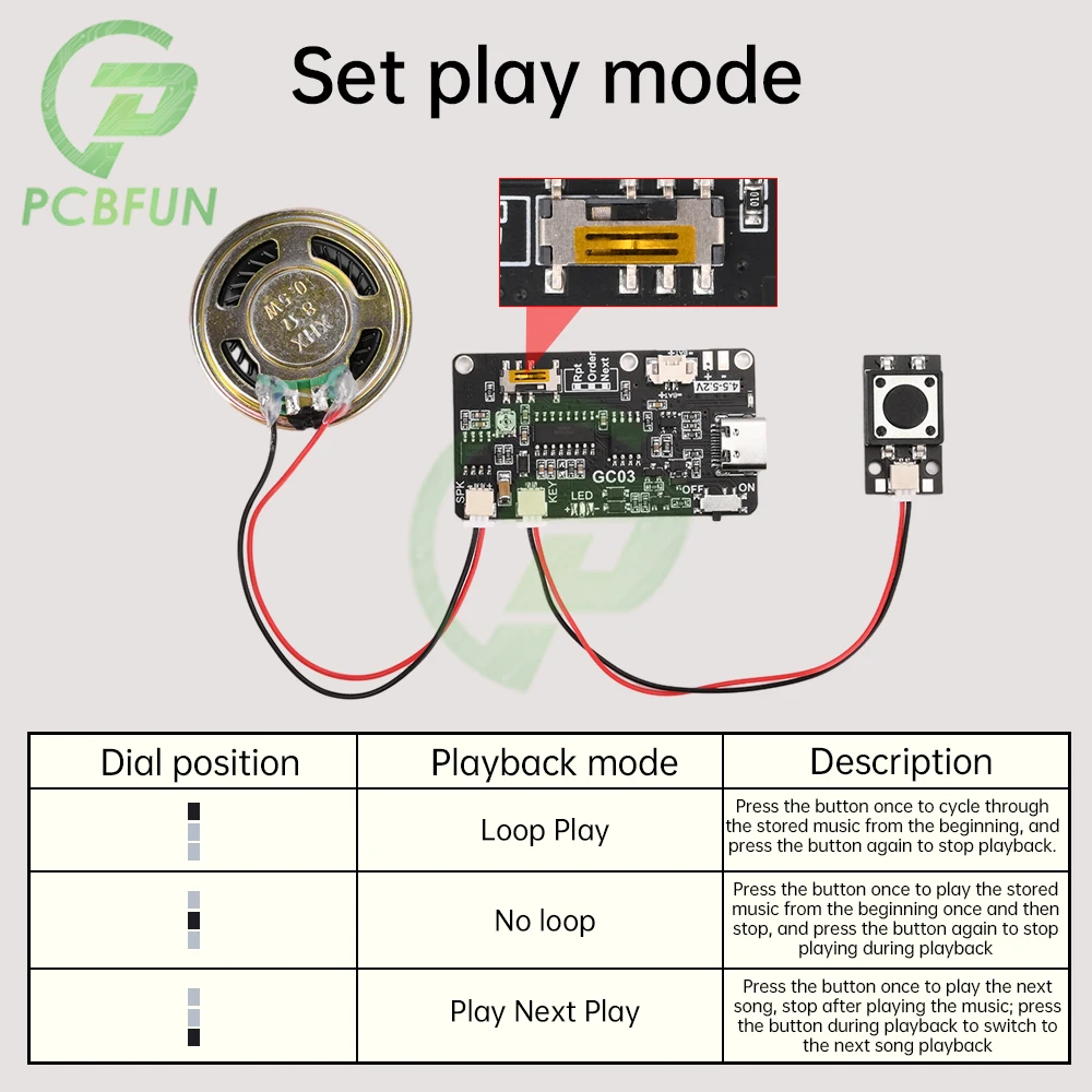 Recordable Sound Module 8M MP3 WAV Button Control Music Voice Player Programmable Board with Speaker for DIY Greeting Card Gift