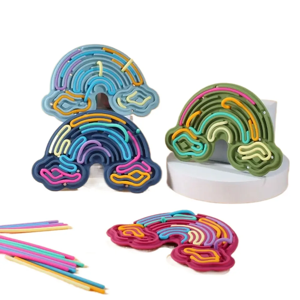Silicone Sensory Activity Board Double-Sided 12 Strings Fidget Toy Calming Stress Relief Rainbow Sensory Toys ADHD and Autism