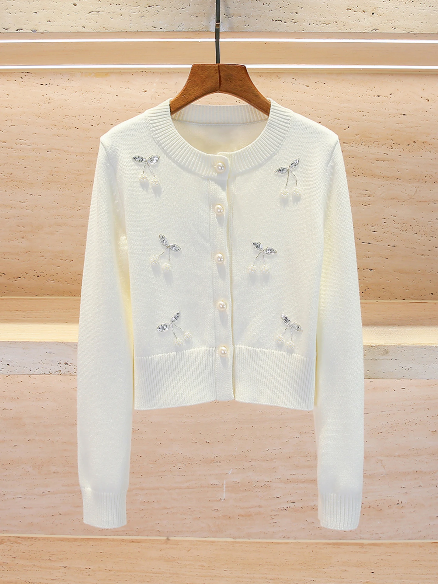 

Ele Knitted Pearl Sweater Cardigan Soft Chypre Sle Women's Premium Faion Autumn Winter ort Length round Ne Button...