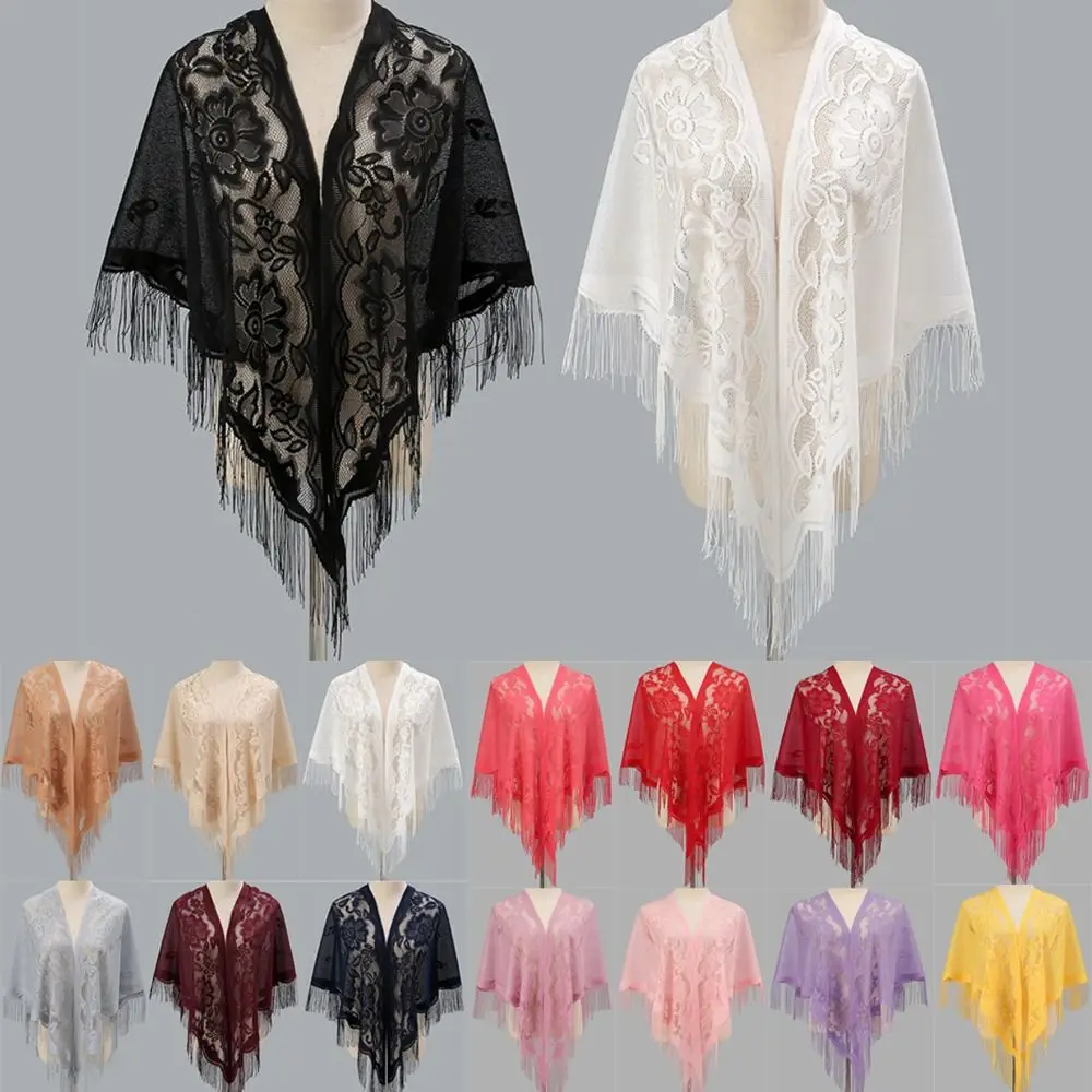 Cloak With Tassel Women Shawl Hollow Multicolored Wedding Bridal Shawl Tulle Shawl Party