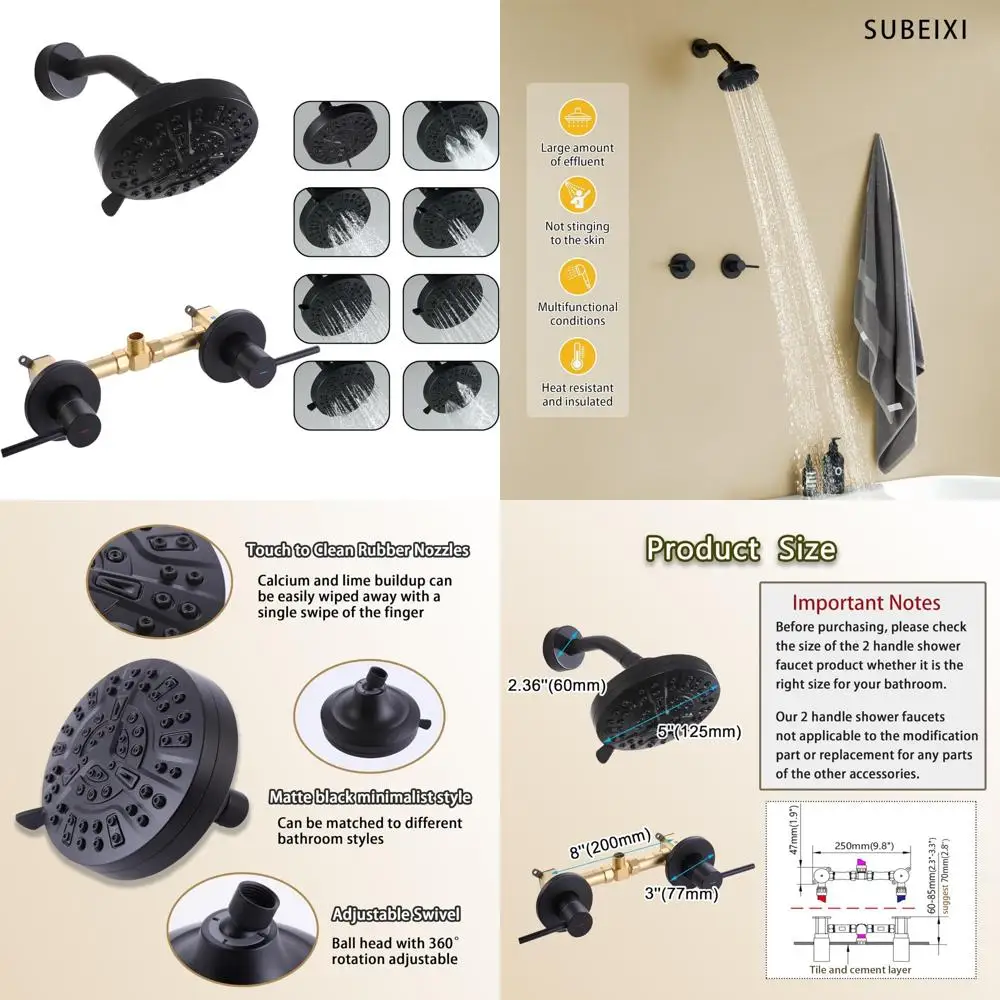 

8-Mode Matte Black Shower Faucet Set with Wall Mount and Rough-in Valve for Bathroom Shower Head Trim Kit