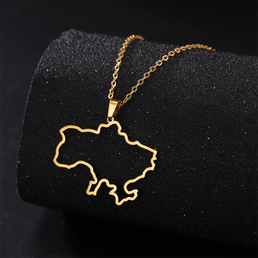 My Shape Ukraine Map Pendant Necklaces for Women Men Stainless Steel Outline Ukraine Flag Ukrainian Chain Necklace Jewelry Gifts