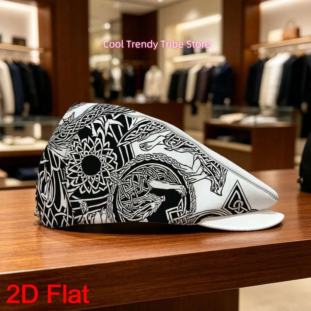 1pc 2D Flat with Viking Wolf Circle Print Forward Cap Vintage Gentleman's Hat Men Beret Hat Gatsby Cap Lightweight Comfort Fully